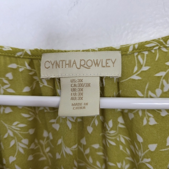 Cynthia Rowley Green White Leaves Print Flowy Summer Girly Blouse Size 3X - Picture 3 of 6